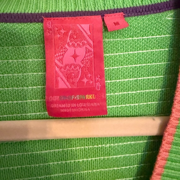 QUEEN OF SPARKLES Green Sequin Easter Button Down Vest - Picture 3 of 4